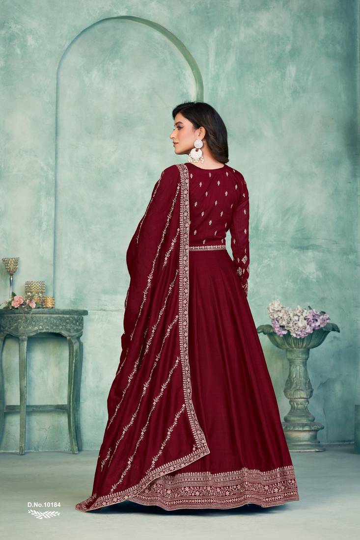 Anaita Maroon Embroidered Art Silk Anarkali Suit