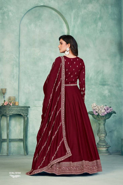 Anaita Maroon Embroidered Art Silk Anarkali Suit