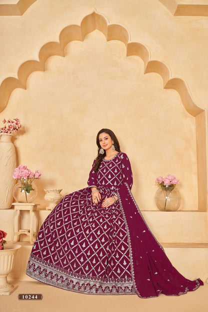 Anaita Purple Embroidered Faux Georgette Anarkali Suit