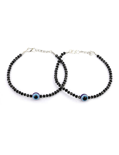 Priyaasi Women Black Beads Silver Plated Traditional Anklets - Limited Time Offer