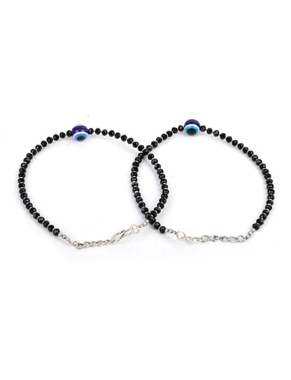 Priyaasi Women Black Beads Silver Plated Traditional Anklets - Limited Time Offer