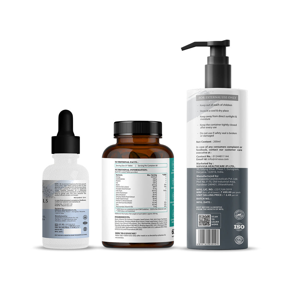 Nirvasa Anti Hairfall Shampoo & Hair Vitals Tablets & Hair Vitals Serum Combo
