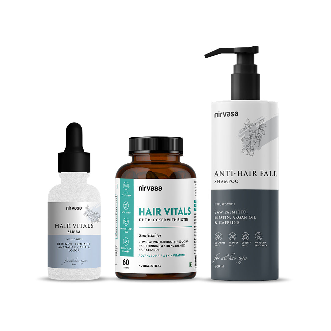Nirvasa Anti Hairfall Shampoo & Hair Vitals Tablets & Hair Vitals Serum Combo