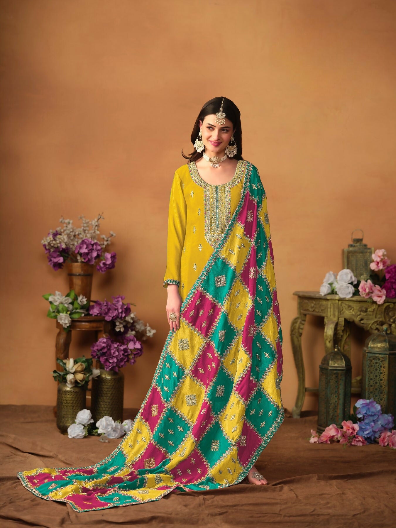 Anaita Mustard Embroidered Soft Organza Salwar Suit