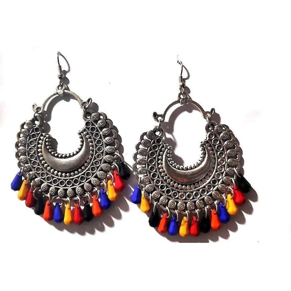 MS Fashion India Multi Color Beads German Silver Plated Antique Finish Alloy Chandbali Earrings