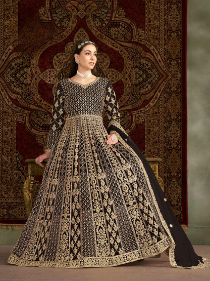 Anaita Black Embroidered Net Stitched Anarkali Suit
