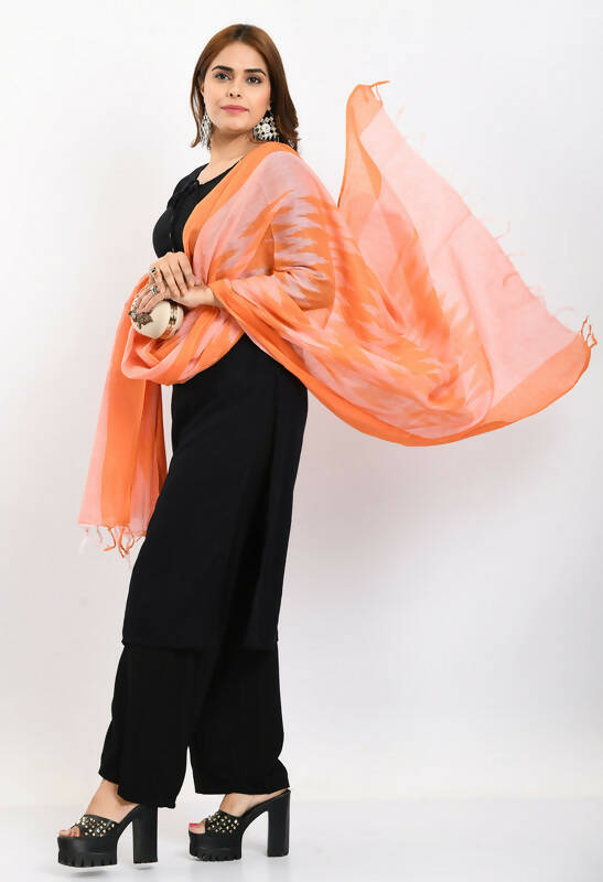 Mominos Fashion Moeza Women's Handloom Cotton Ikkat Orange Dupatta