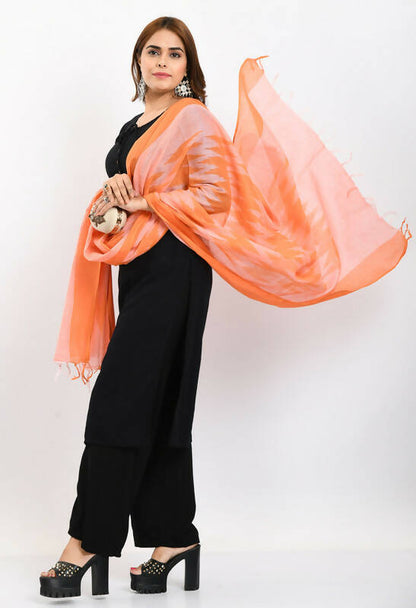 Mominos Fashion Moeza Women's Handloom Cotton Ikkat Orange Dupatta