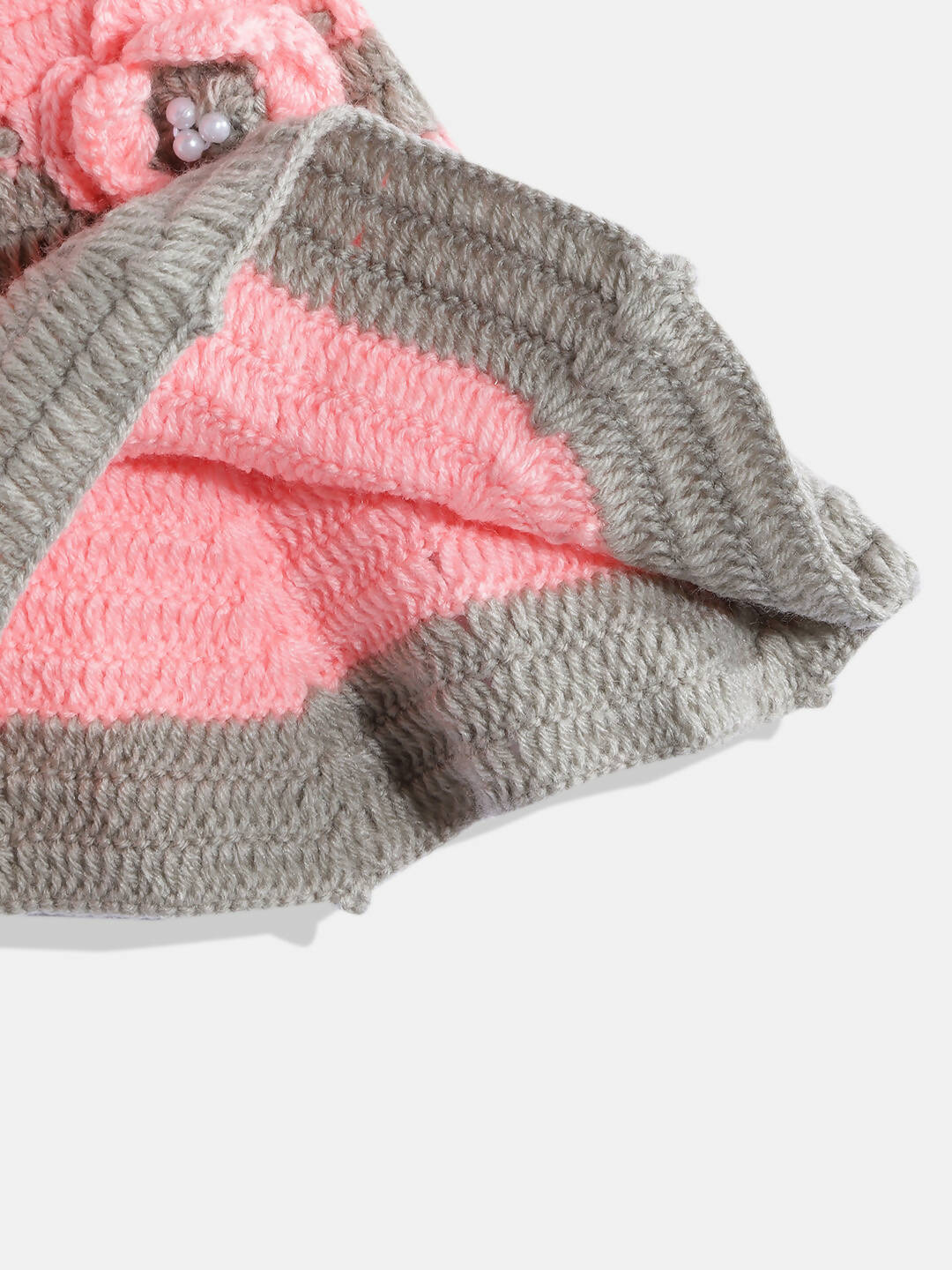 Chutput Kids Woollen Hand Knitted Short Sleeves Flower Detail Dress For Baby Girls - Pink