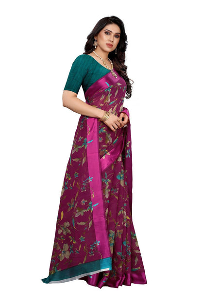 Vamika Purple Linen Satin Patta Saree (MANSI PURPLE)