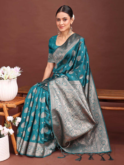 Shree Shyam Fashion Sea Green Banarasi Silk Saree with Zari Weaving - A Timeless Tale of Elegance
