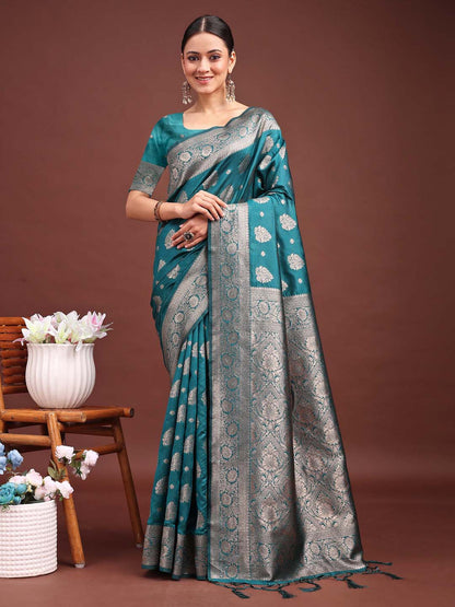 Shree Shyam Fashion Sea Green Banarasi Silk Saree with Zari Weaving - A Timeless Tale of Elegance