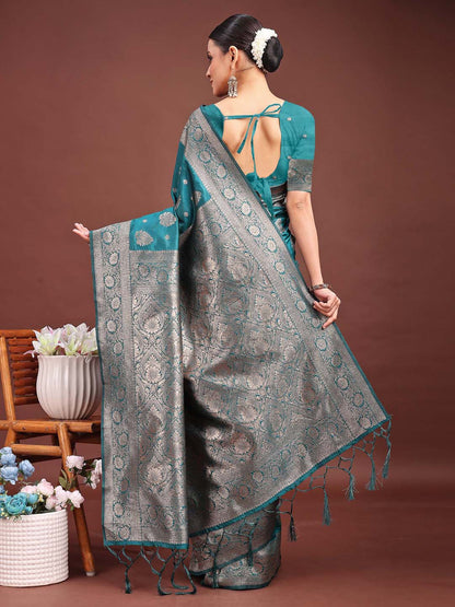 Shree Shyam Fashion Sea Green Banarasi Silk Saree with Zari Weaving - A Timeless Tale of Elegance