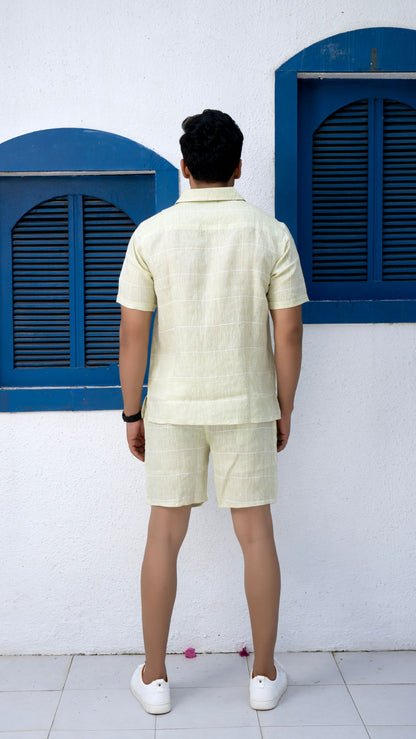 Noroke Sustainable fabric | 100% Linen Linen Embroidered Co-ord Set Men - Green