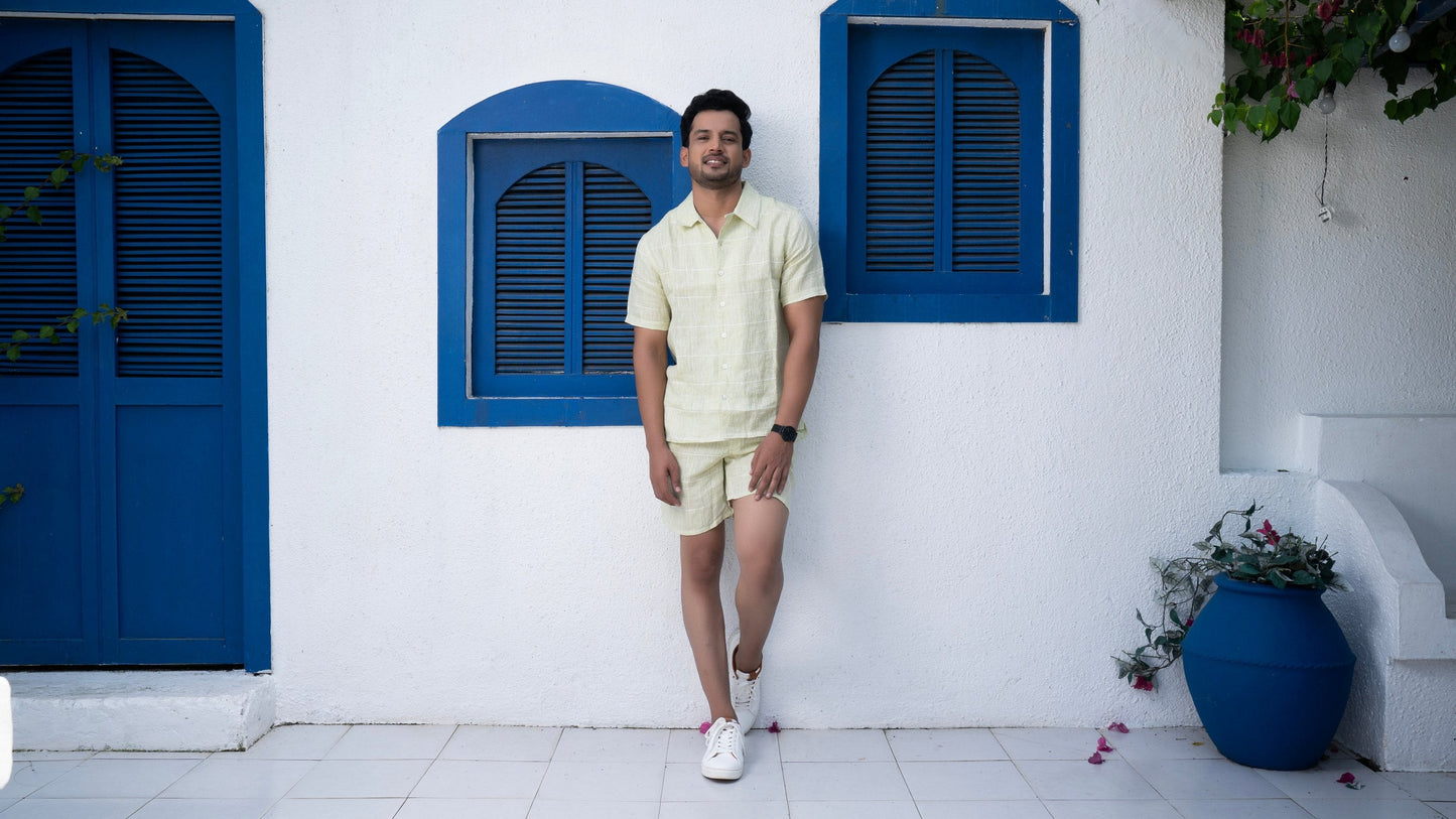 Noroke Sustainable fabric | 100% Linen Linen Embroidered Co-ord Set Men - Green