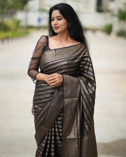 Vamika Weaving Banarasi Jacquard Black Kanjivaram Saree