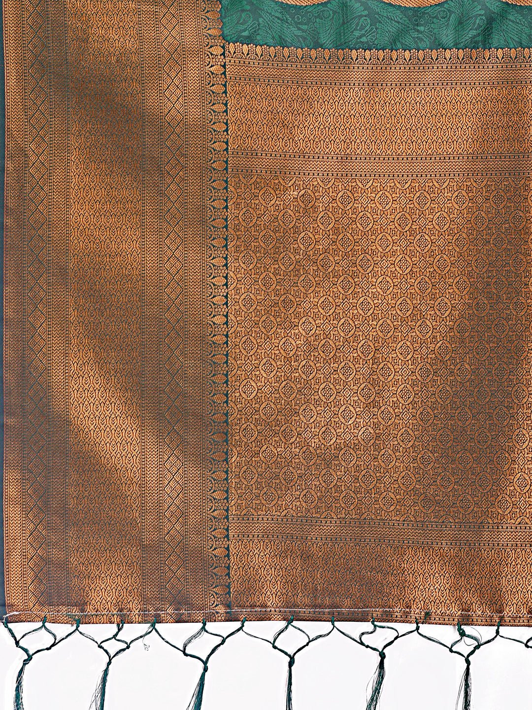 Shree Shyam Fashion Green Linen Cotton Saree with Golden Zari Leaf Woven Design & Rich Pallu - Festive Wear | Office Look | Soft Drape