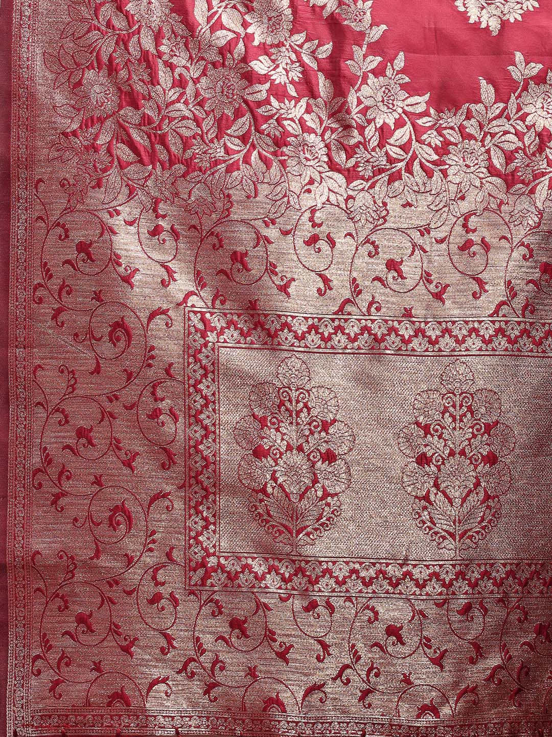 Shree Shyam Fashion Emerald Maroon Banarasi Silk Saree with Zari Floral Work - Elegance Woven in Every Thread