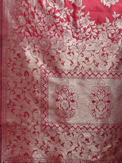 Shree Shyam Fashion Emerald Maroon Banarasi Silk Saree with Zari Floral Work - Elegance Woven in Every Thread