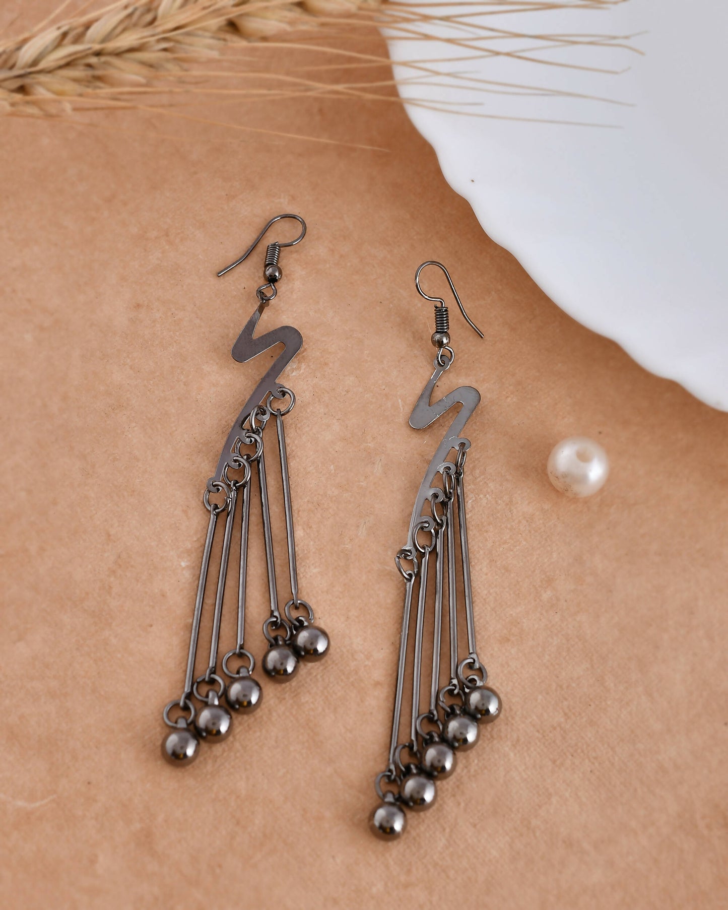 VOJ Women Rhodium-Plated Drop Chain Earrings Stainless Steel Drops & Danglers