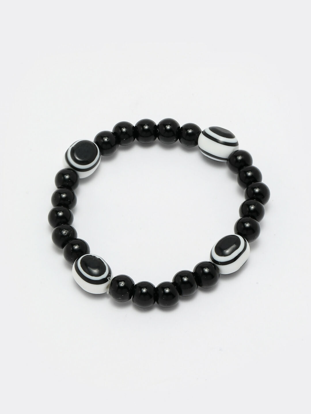 NVR Women & Men Black Evil Eye Elasticated Rakhi With Roli Chawal