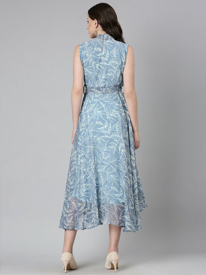 Souchii Grey Floral Chiffon Maxi Dress