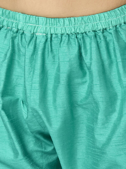 Joban Fashion Kids Island Full Sleeves Chanderi Kurta, Pyjama Set with Traditional Butta Work - Sea Green