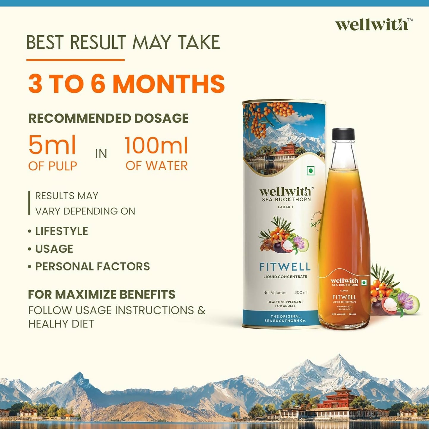Wellwith Fitwell Juice – Himalayan Sea Buckthorn + Garcinia, Kokum & Punarnava