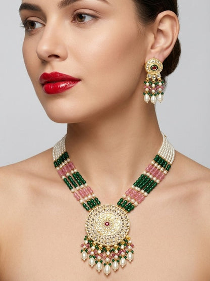 Jewel City Kundan Necklace Set with Multicolor Beads & Pearls | Antique Gold Plated Bollywood Bridal Wedding Jewelry For Women