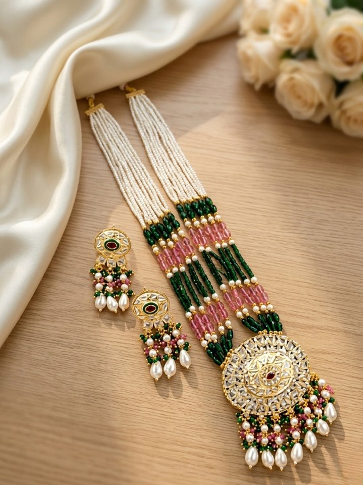Jewel City Kundan Necklace Set with Multicolor Beads & Pearls | Antique Gold Plated Bollywood Bridal Wedding Jewelry For Women