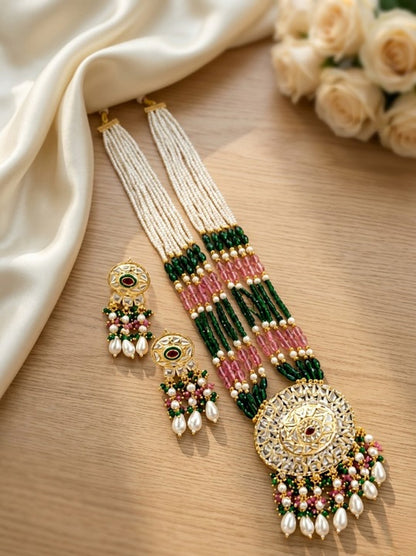 Jewel City Kundan Necklace Set with Multicolor Beads & Pearls | Antique Gold Plated Bollywood Bridal Wedding Jewelry For Women
