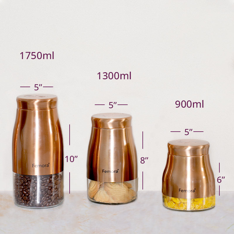 Clear Glass Rose Gold Storage Jar | Set of 6 | Multiple Sizes