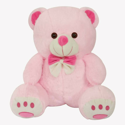 Webby Plush Cute Sitting Teddy Bear Soft Toys With Neck Bow And Foot Print, Pink