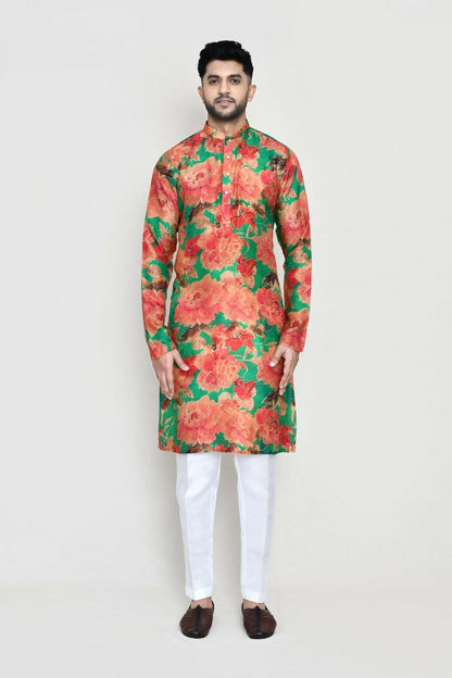Joban Fashion Green Colored Modal Silk Fabric Kurta With Straight Fit Pant