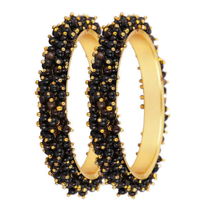 Mominos Fashion Joharkamal Gold-Polished Black Beads Work Bangles