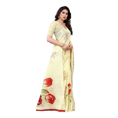 Vamika Printed Jute Silk Cream Saree (Elisa Cream)