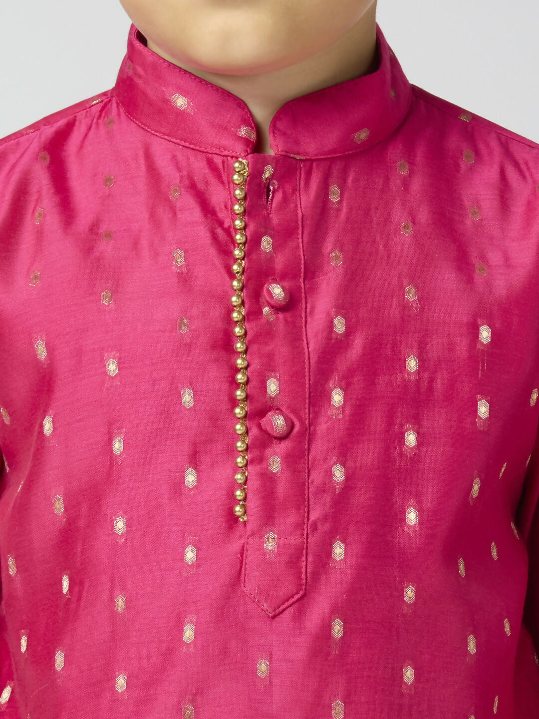 Joban Fashion Kids Island Full Sleeves Chanderi Kurta, Pyjama Set with Traditional Butta Work - Rani Pink