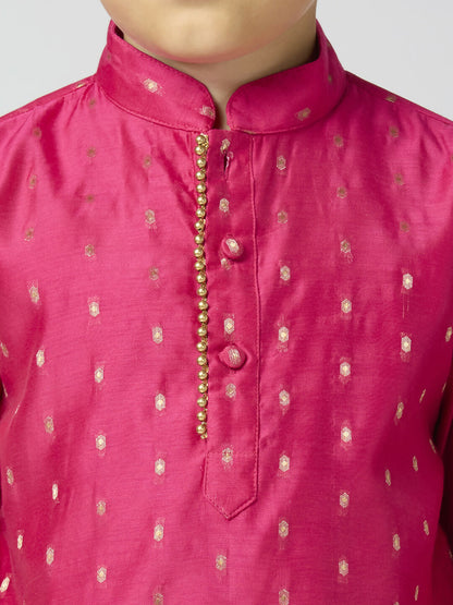 Joban Fashion Kids Island Full Sleeves Chanderi Kurta, Pyjama Set with Traditional Butta Work - Rani Pink