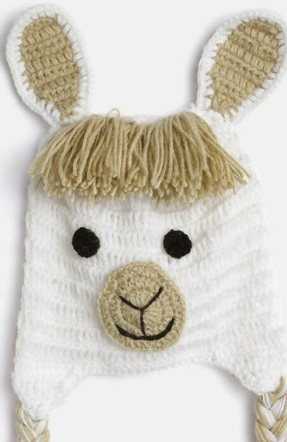 Chutput Kids Woollen Hand Knitted Llama Detail Cap - White