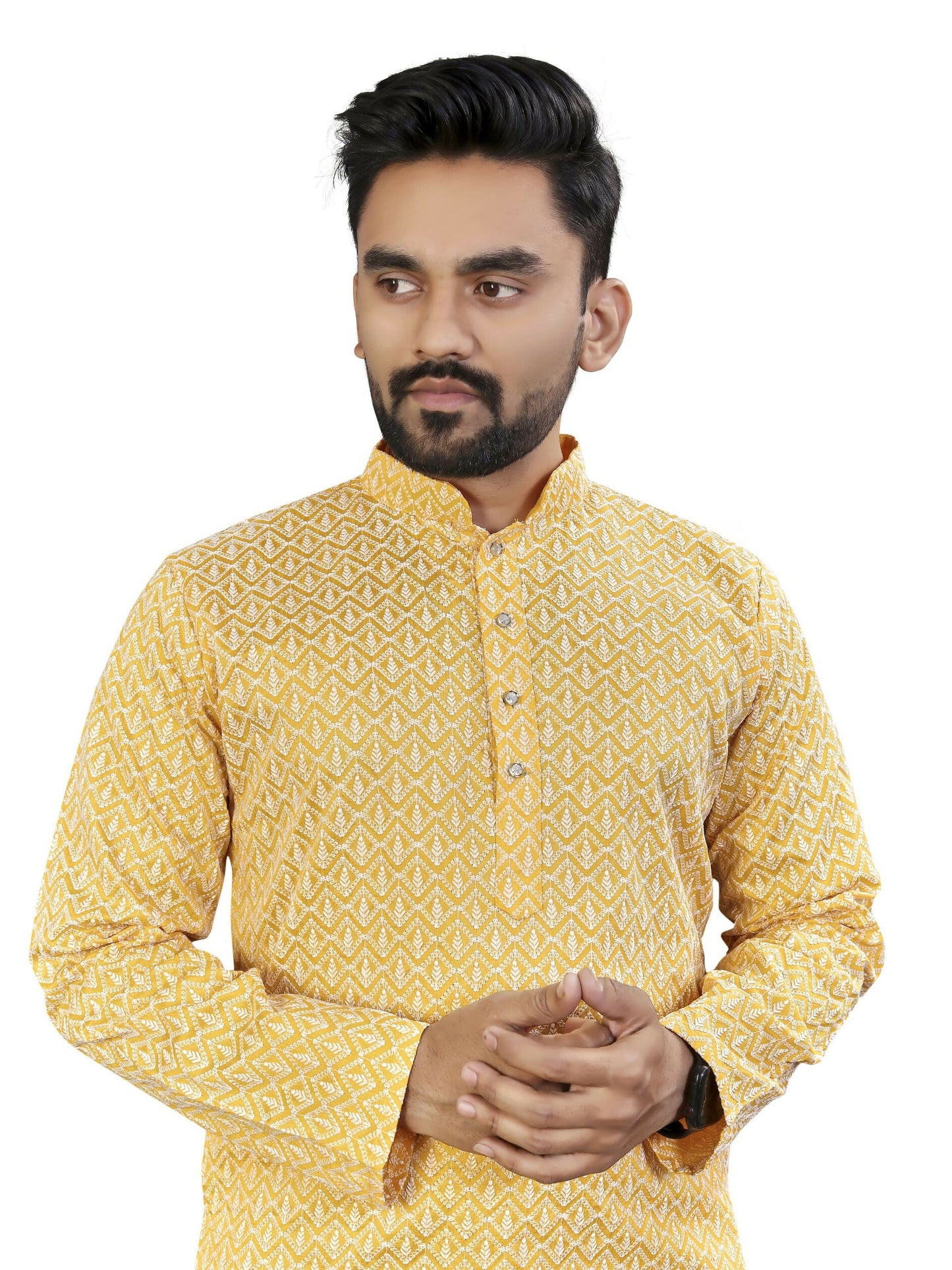 Anaita Yellow Lucknowi Work Silk Straight Kurta