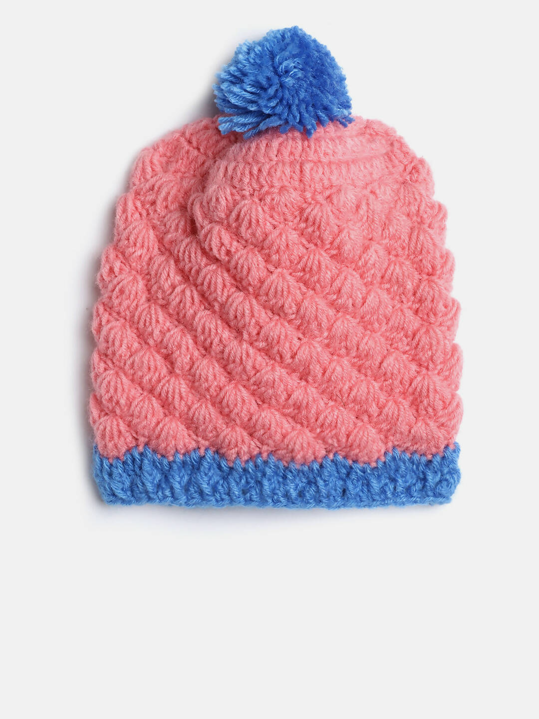 Chutput Kids Woollen Hand Knitted Pom Pom Design Cap - Pink