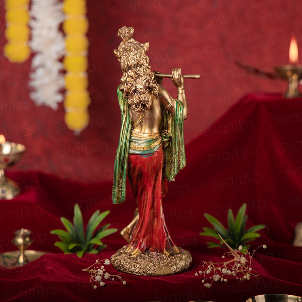 Svastika Krishna Standing Statue Antique Murti (10 Inch)