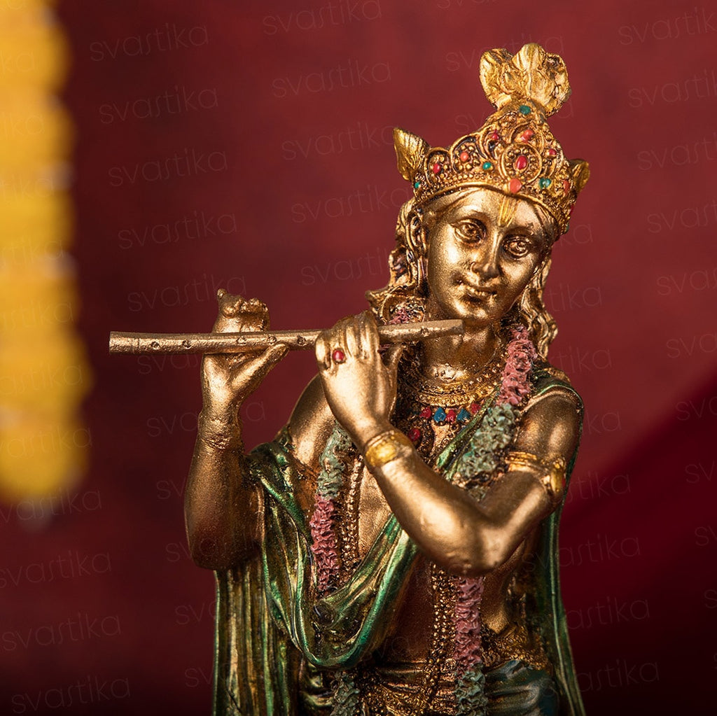 Svastika Krishna Standing Statue Antique Murti (10 Inch)