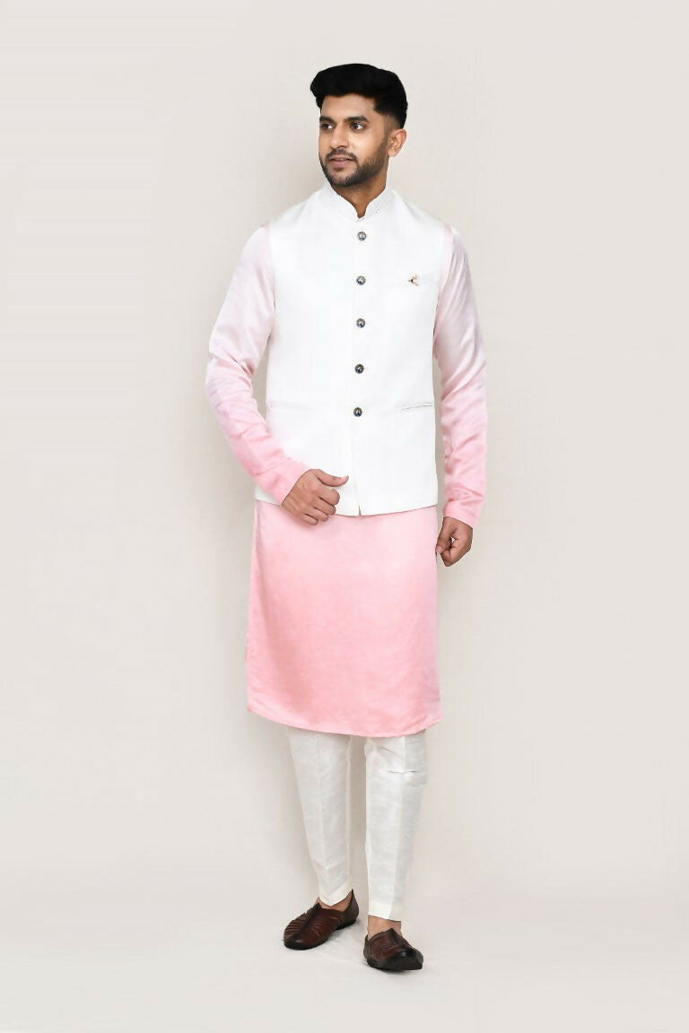 Joban Fashion White Colored Cotton Satin Work Men's Jacket
