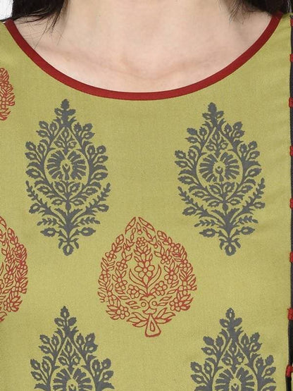 Aniyah Rayon Parrot Green Color Block Print Anarkali Palazzo Set (AN-194K)