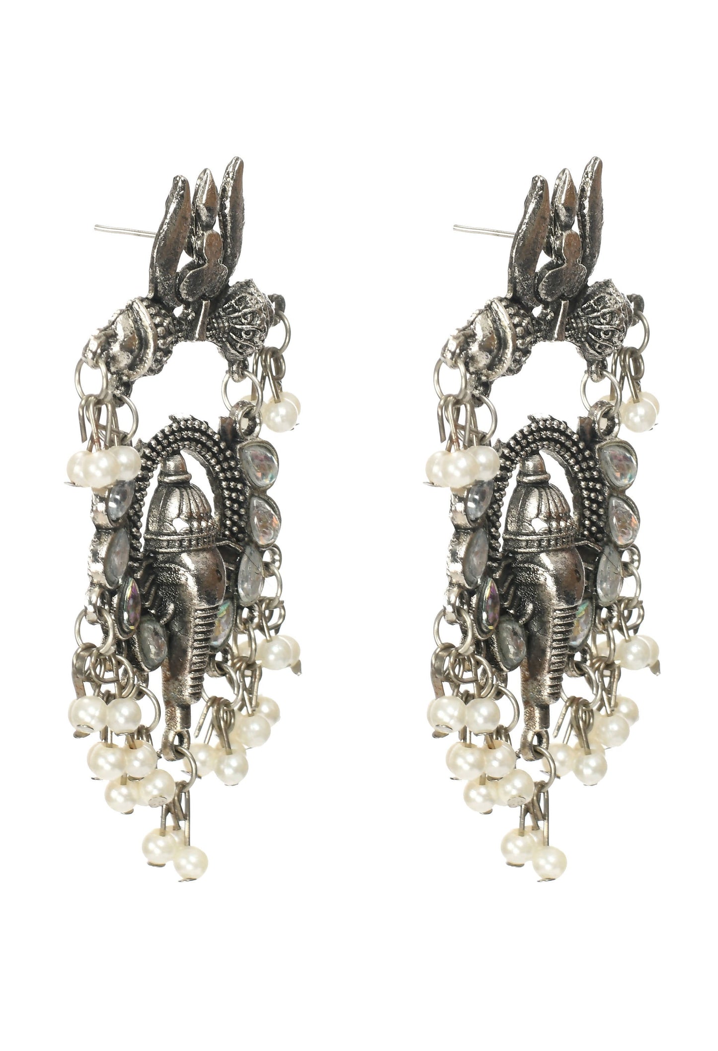 Mominos Fashion Johar Kamal Ganesh Design Silver Color Earrings