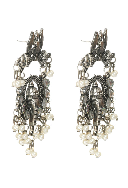 Mominos Fashion Johar Kamal Ganesh Design Silver Color Earrings