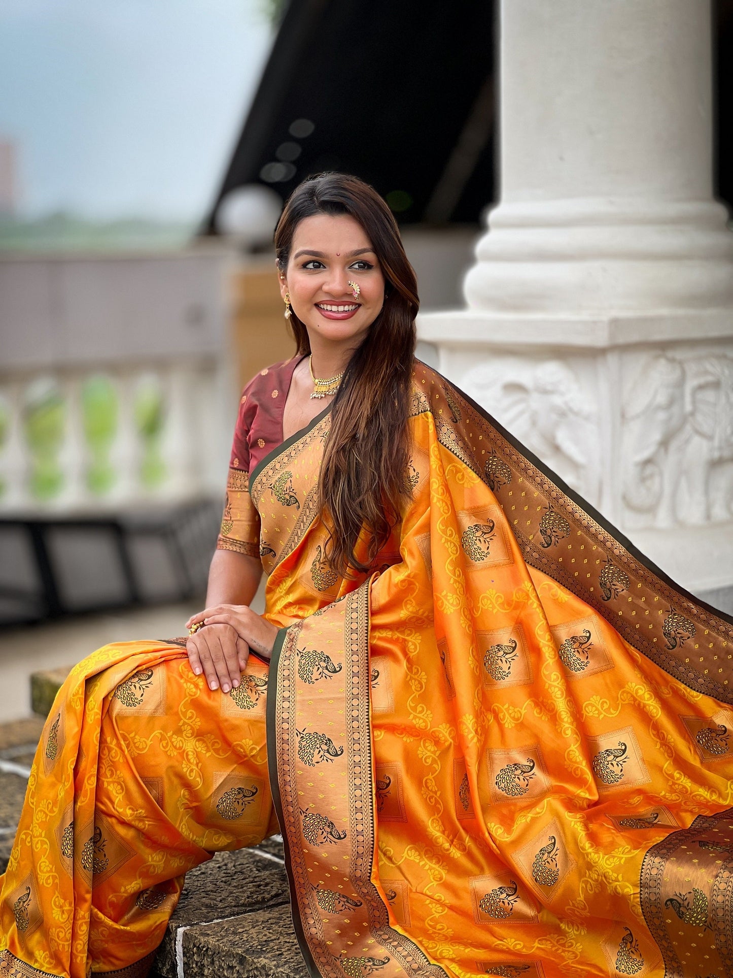 Vedant Vastram Soft Litchi Silk Banarasi Silk Jacquard Saree - Mustard