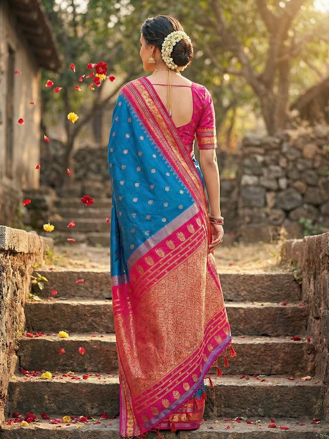 Anaita Blue Silk Woven Saree With Blouse