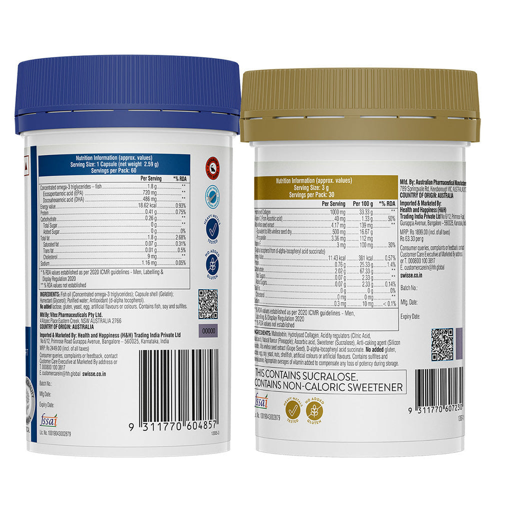 Swisse 4X Fish Oil Omega 3 & Swisse Collagen Powder Combo